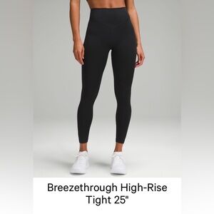 Lululemon breeze through high rise tight 25” black leggings size 6
